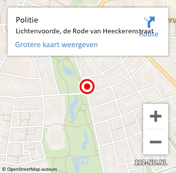 Locatie op kaart van de 112 melding: Politie Lichtenvoorde, de Rode van Heeckerenstraat op 27 augustus 2021 16:27