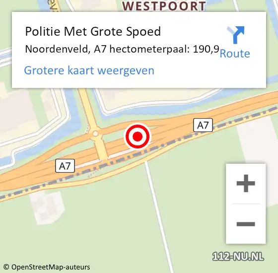 Locatie op kaart van de 112 melding: Politie Met Grote Spoed Naar Noordenveld, A7 hectometerpaal: 190,9 op 27 augustus 2021 16:31