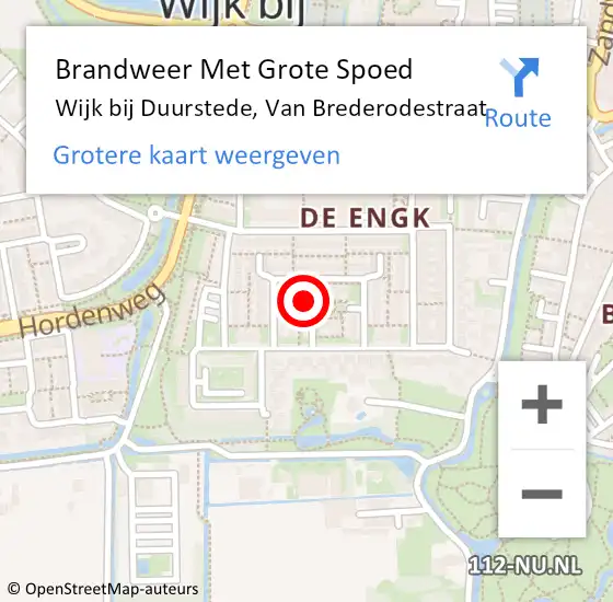 Locatie op kaart van de 112 melding: Brandweer Met Grote Spoed Naar Wijk bij Duurstede, Van Brederodestraat op 27 augustus 2021 16:40