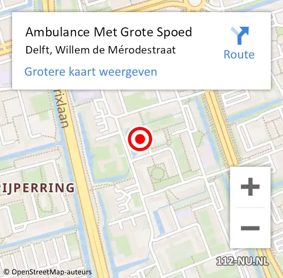 Locatie op kaart van de 112 melding: Ambulance Met Grote Spoed Naar Delft, Willem de Mérodestraat op 27 augustus 2021 16:40