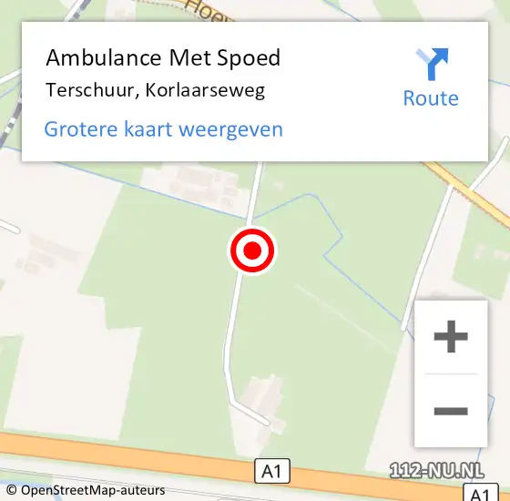 Locatie op kaart van de 112 melding: Ambulance Met Spoed Naar Terschuur, Korlaarseweg op 27 augustus 2021 17:19