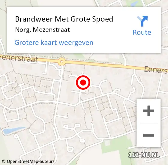 Locatie op kaart van de 112 melding: Brandweer Met Grote Spoed Naar Norg, Mezenstraat op 27 augustus 2021 18:10