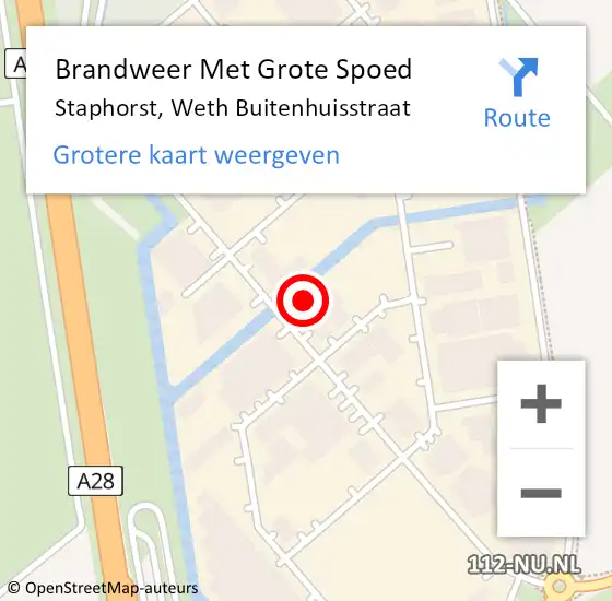 Locatie op kaart van de 112 melding: Brandweer Met Grote Spoed Naar Staphorst, Weth Buitenhuisstraat op 27 augustus 2021 18:19