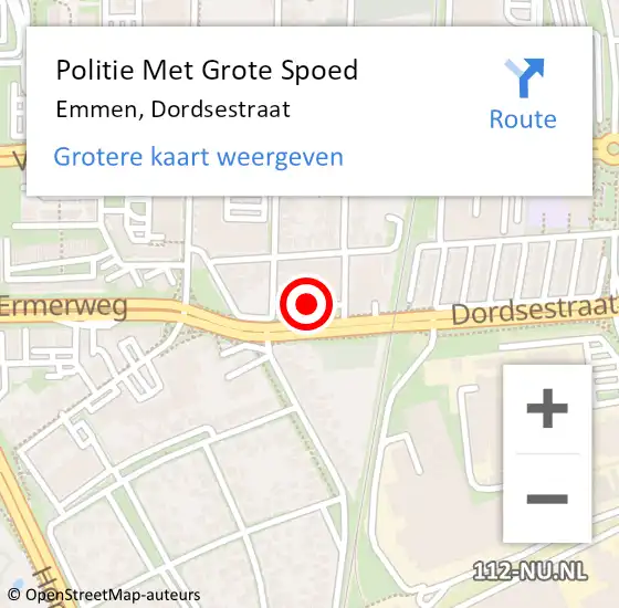 Locatie op kaart van de 112 melding: Politie Met Grote Spoed Naar Emmen, Dordsestraat op 27 augustus 2021 18:54