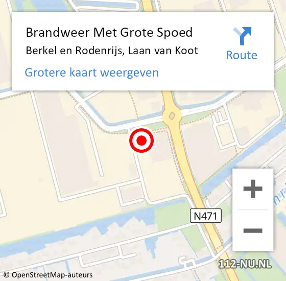 Locatie op kaart van de 112 melding: Brandweer Met Grote Spoed Naar Berkel en Rodenrijs, Laan van Koot op 27 augustus 2021 19:15