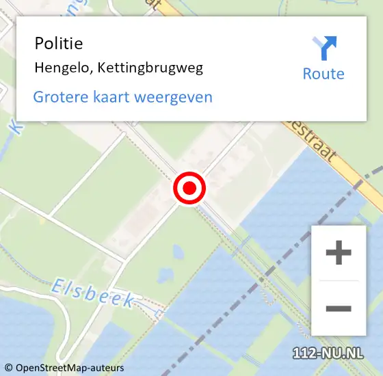 Locatie op kaart van de 112 melding: Politie Hengelo, Kettingbrugweg op 27 augustus 2021 19:30