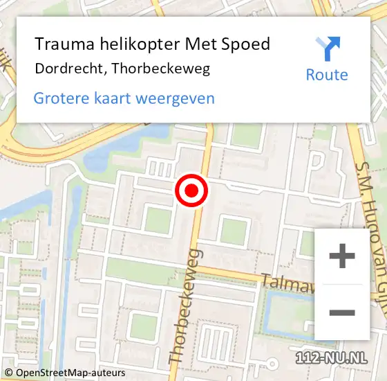 Locatie op kaart van de 112 melding: Trauma helikopter Met Spoed Naar Dordrecht, Thorbeckeweg op 27 augustus 2021 19:35