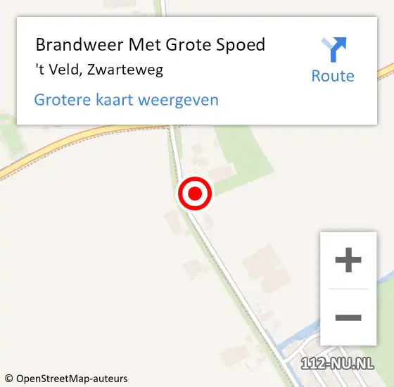 Locatie op kaart van de 112 melding: Brandweer Met Grote Spoed Naar 't Veld, Zwarteweg op 27 augustus 2021 20:20