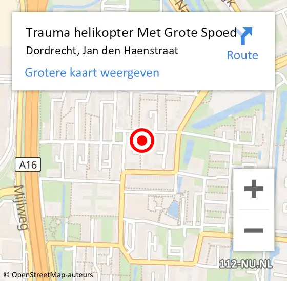 Locatie op kaart van de 112 melding: Trauma helikopter Met Grote Spoed Naar Dordrecht, Jan den Haenstraat op 27 augustus 2021 20:48