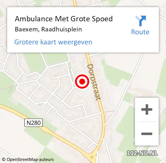 Locatie op kaart van de 112 melding: Ambulance Met Grote Spoed Naar Baexem, Raadhuisplein op 27 augustus 2021 21:08