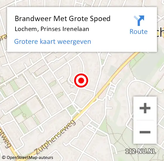 Locatie op kaart van de 112 melding: Brandweer Met Grote Spoed Naar Lochem, Prinses Irenelaan op 27 augustus 2021 21:08