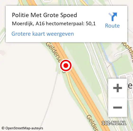 Locatie op kaart van de 112 melding: Politie Met Grote Spoed Naar Moerdijk, A16 hectometerpaal: 50,1 op 27 augustus 2021 21:17