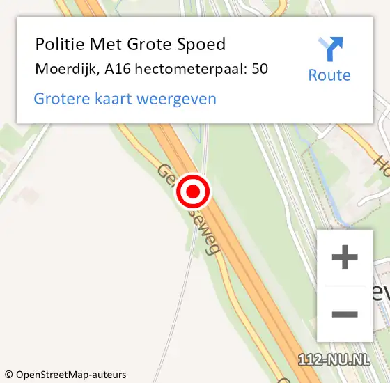 Locatie op kaart van de 112 melding: Politie Met Grote Spoed Naar Moerdijk, A16 hectometerpaal: 50 op 27 augustus 2021 21:18