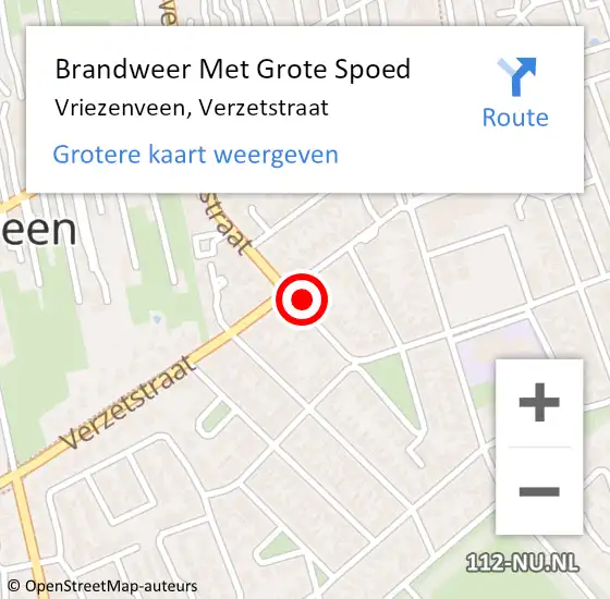 Locatie op kaart van de 112 melding: Brandweer Met Grote Spoed Naar Vriezenveen, Verzetstraat op 27 augustus 2021 21:34