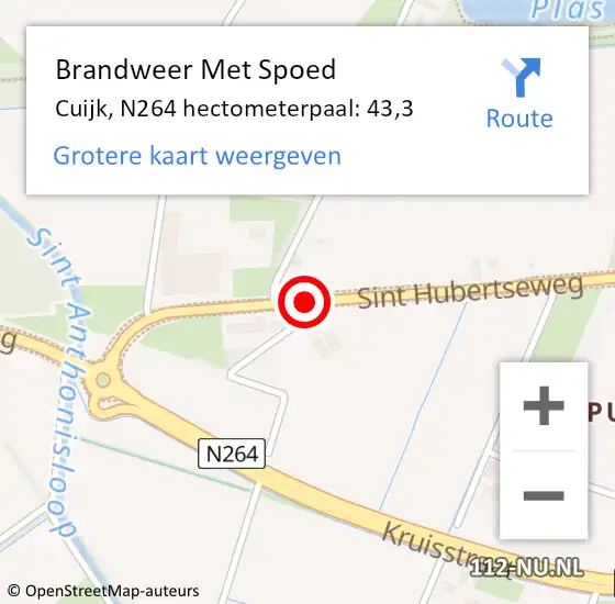Locatie op kaart van de 112 melding: Brandweer Met Spoed Naar Cuijk, N264 hectometerpaal: 43,3 op 27 augustus 2021 21:39