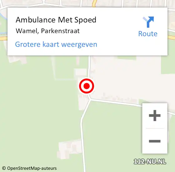 Locatie op kaart van de 112 melding: Ambulance Met Spoed Naar Wamel, Parkenstraat op 27 augustus 2021 21:54