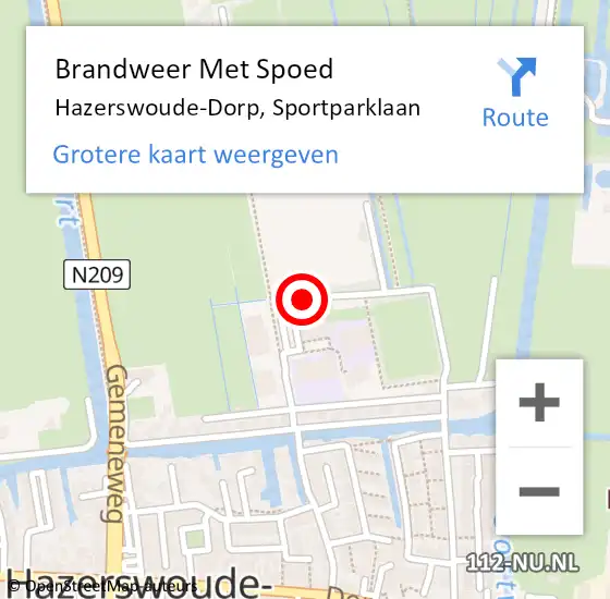 Locatie op kaart van de 112 melding: Brandweer Met Spoed Naar Hazerswoude-Dorp, Sportparklaan op 27 augustus 2021 22:01