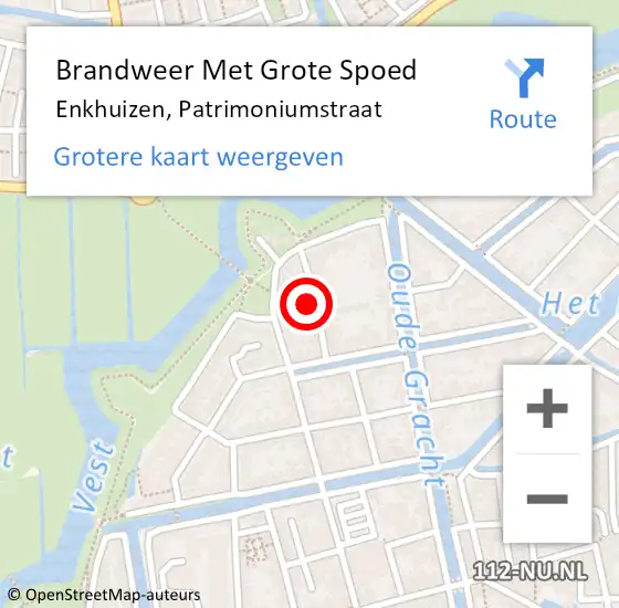 Locatie op kaart van de 112 melding: Brandweer Met Grote Spoed Naar Enkhuizen, Patrimoniumstraat op 28 augustus 2021 00:38