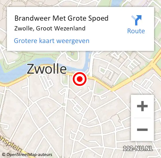 Locatie op kaart van de 112 melding: Brandweer Met Grote Spoed Naar Zwolle, Groot Wezenland op 28 augustus 2021 00:39