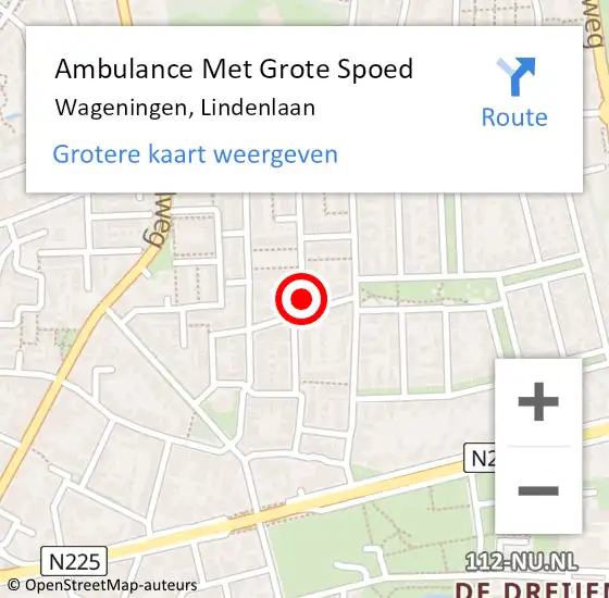 Locatie op kaart van de 112 melding: Ambulance Met Grote Spoed Naar Wageningen, Lindenlaan op 28 augustus 2021 01:06