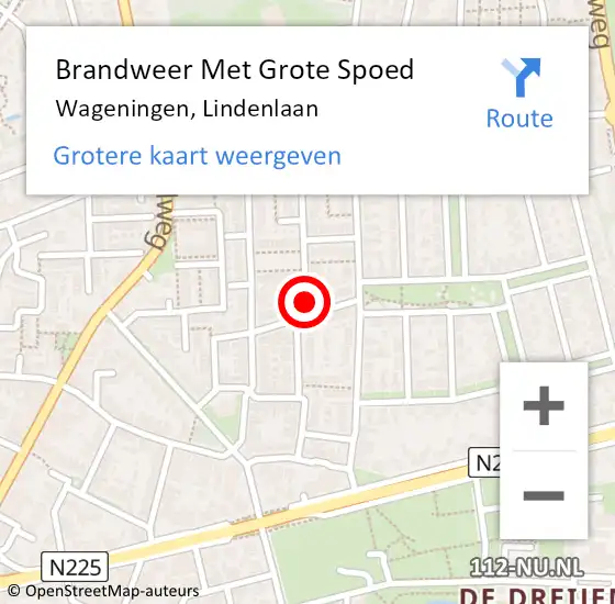 Locatie op kaart van de 112 melding: Brandweer Met Grote Spoed Naar Wageningen, Lindenlaan op 28 augustus 2021 01:07