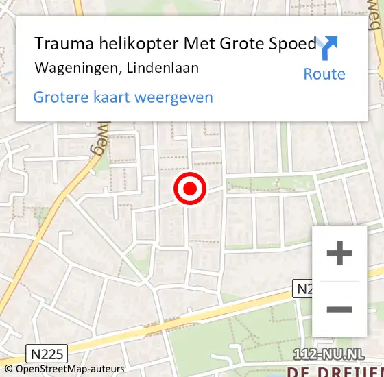 Locatie op kaart van de 112 melding: Trauma helikopter Met Grote Spoed Naar Wageningen, Lindenlaan op 28 augustus 2021 01:08