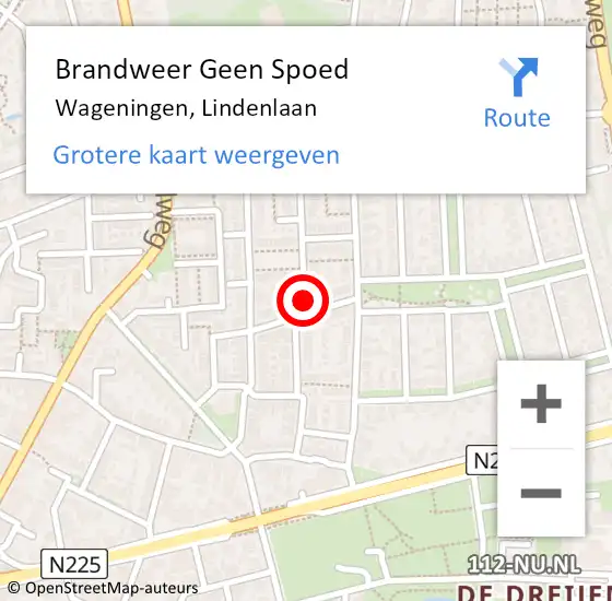 Locatie op kaart van de 112 melding: Brandweer Geen Spoed Naar Wageningen, Lindenlaan op 28 augustus 2021 01:13
