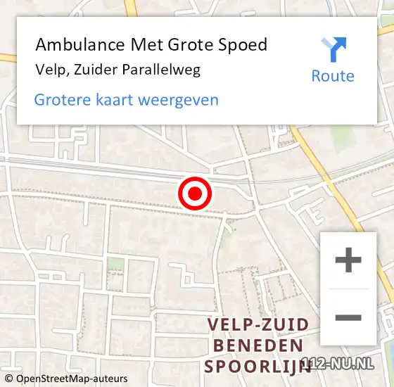 Locatie op kaart van de 112 melding: Ambulance Met Grote Spoed Naar Velp, Zuider Parallelweg op 28 augustus 2021 01:13