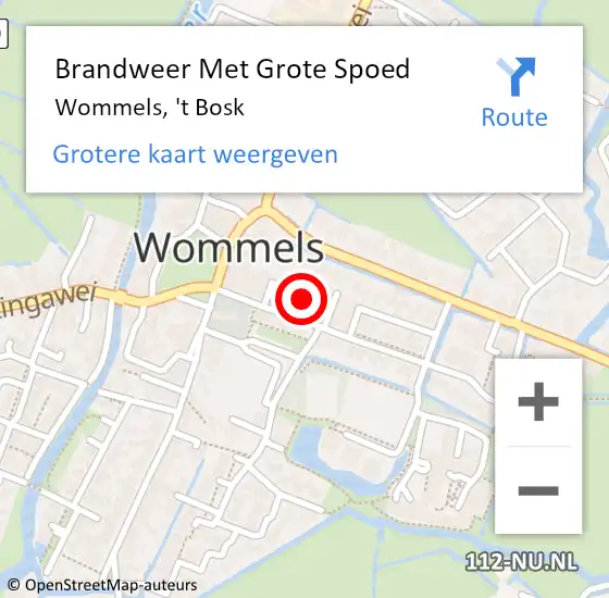 Locatie op kaart van de 112 melding: Brandweer Met Grote Spoed Naar Wommels, 't Bosk op 28 augustus 2021 01:40