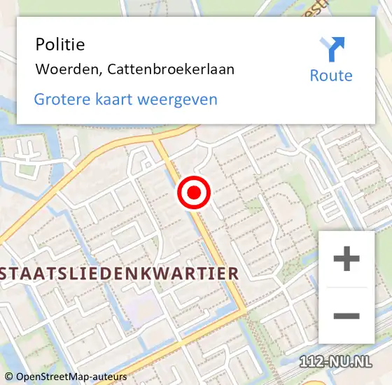 Locatie op kaart van de 112 melding: Politie Woerden, Cattenbroekerlaan op 28 augustus 2021 05:20