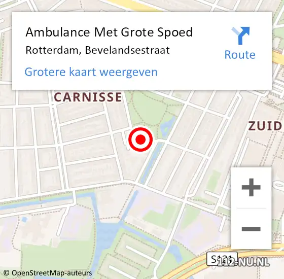 Locatie op kaart van de 112 melding: Ambulance Met Grote Spoed Naar Rotterdam, Bevelandsestraat op 28 augustus 2021 05:57