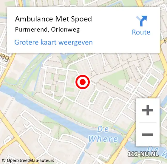 Locatie op kaart van de 112 melding: Ambulance Met Spoed Naar Purmerend, Orionweg op 28 augustus 2021 07:45