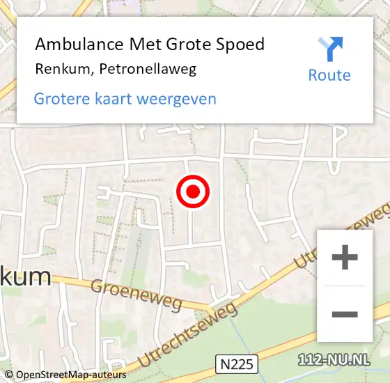 Locatie op kaart van de 112 melding: Ambulance Met Grote Spoed Naar Renkum, Petronellaweg op 28 augustus 2021 07:49