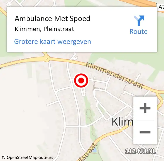 Locatie op kaart van de 112 melding: Ambulance Met Spoed Naar Klimmen, Pleinstraat op 5 oktober 2013 18:33