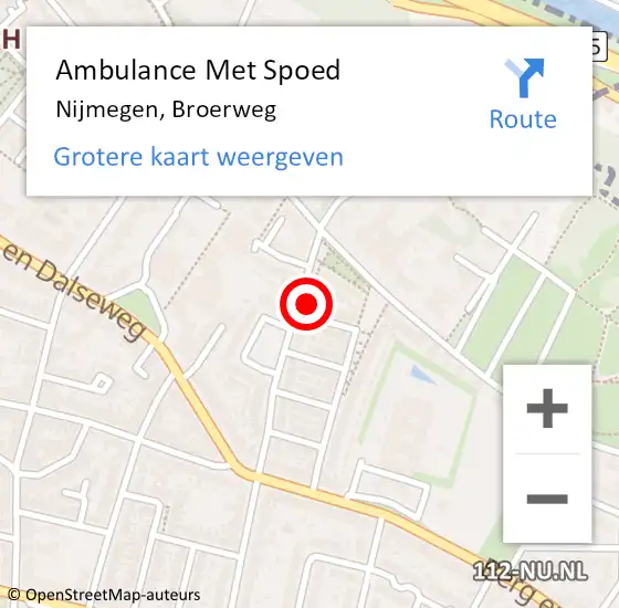 Locatie op kaart van de 112 melding: Ambulance Met Spoed Naar Nijmegen, Broerweg op 28 augustus 2021 09:35