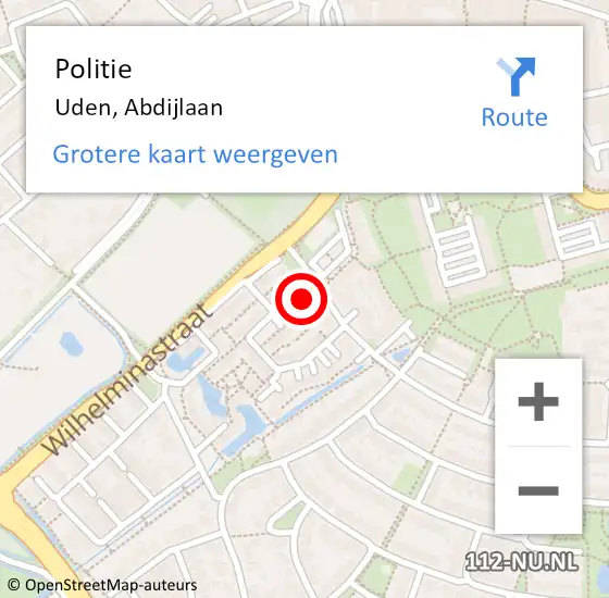 Locatie op kaart van de 112 melding: Politie Uden, Abdijlaan op 28 augustus 2021 10:16