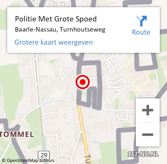 Locatie op kaart van de 112 melding: Politie Met Grote Spoed Naar Baarle-Nassau, Turnhoutseweg op 28 augustus 2021 10:32