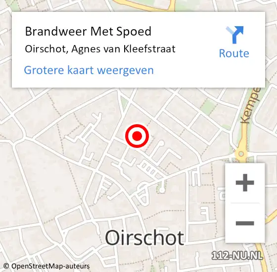 Locatie op kaart van de 112 melding: Brandweer Met Spoed Naar Oirschot, Agnes van Kleefstraat op 28 augustus 2021 10:45