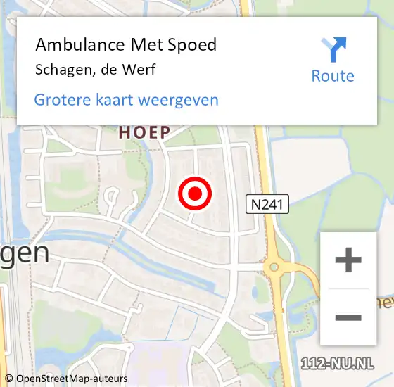 Locatie op kaart van de 112 melding: Ambulance Met Spoed Naar Schagen, de Werf op 28 augustus 2021 11:18