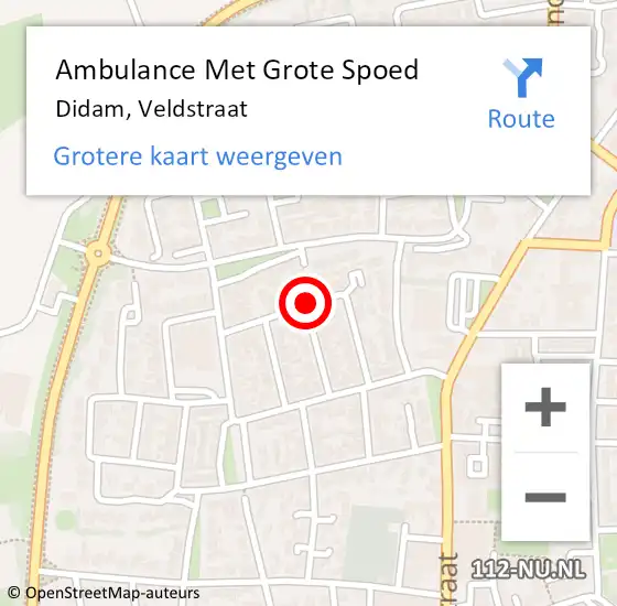 Locatie op kaart van de 112 melding: Ambulance Met Grote Spoed Naar Didam, Veldstraat op 28 augustus 2021 11:26