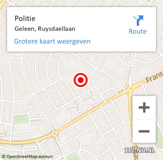 Locatie op kaart van de 112 melding: Politie Geleen, Ruysdaellaan op 28 augustus 2021 11:39