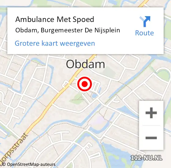 Locatie op kaart van de 112 melding: Ambulance Met Spoed Naar Obdam, Burgemeester De Nijsplein op 28 augustus 2021 11:40