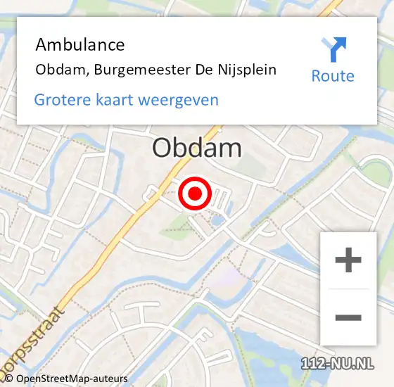 Locatie op kaart van de 112 melding: Ambulance Obdam, Burgemeester De Nijsplein op 28 augustus 2021 11:41