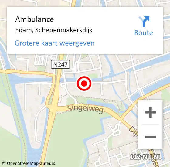 Locatie op kaart van de 112 melding: Ambulance Edam, Schepenmakersdijk op 28 augustus 2021 11:48