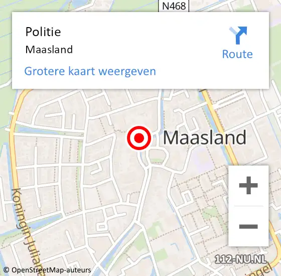 Locatie op kaart van de 112 melding: Politie Maasland op 28 augustus 2021 12:03