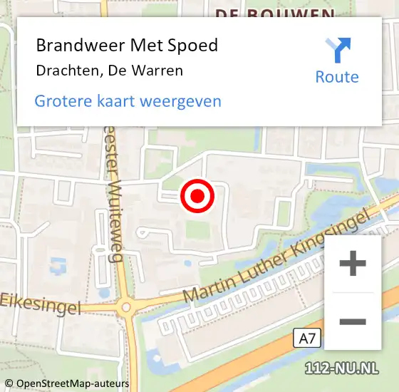 Locatie op kaart van de 112 melding: Brandweer Met Spoed Naar Drachten, De Warren op 28 augustus 2021 12:06