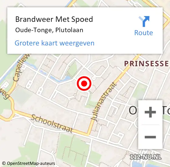 Locatie op kaart van de 112 melding: Brandweer Met Spoed Naar Oude-Tonge, Plutolaan op 28 augustus 2021 12:18