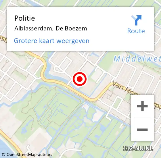 Locatie op kaart van de 112 melding: Politie Alblasserdam, De Boezem op 28 augustus 2021 13:10