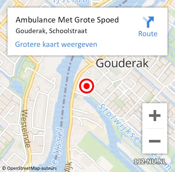 Locatie op kaart van de 112 melding: Ambulance Met Grote Spoed Naar Gouderak, Schoolstraat op 28 augustus 2021 13:23