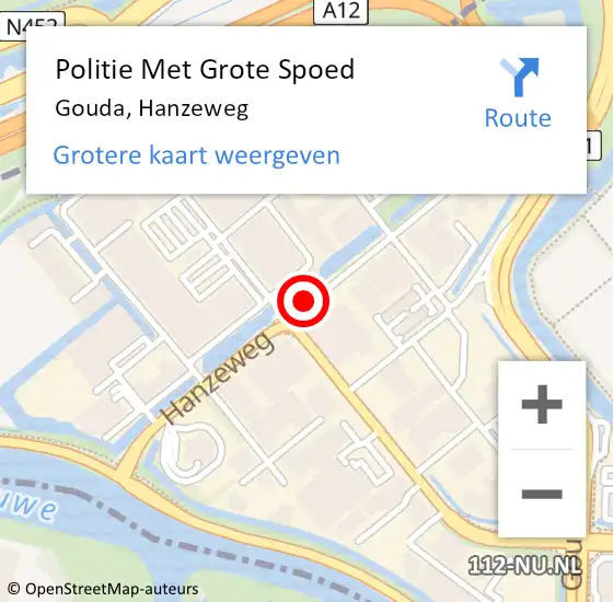 Locatie op kaart van de 112 melding: Politie Met Grote Spoed Naar Gouda, Hanzeweg op 28 augustus 2021 13:38